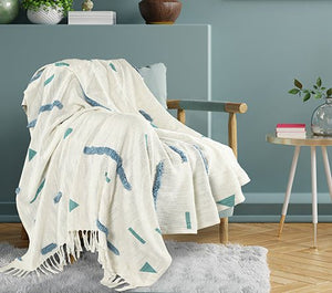 Sundry 80274AHW Aqua Haze/White Throw Blanket - Rug & Home