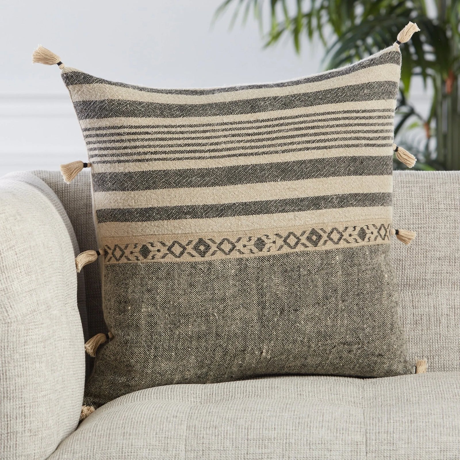 Taiga Tga04 Ikal Beige/Dark Gray Pillow - Rug & Home