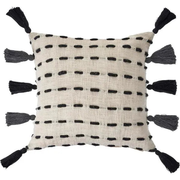 Tasseled Black and Cream Modern  LR07463 Throw Pillow - Rug & Home