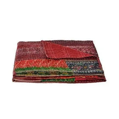 Tonal Maroon Kantha LR80157 Throw Blanket