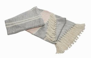 Touch of Blush Striped with FringeLR80183 Throw Blanket - Rug & Home