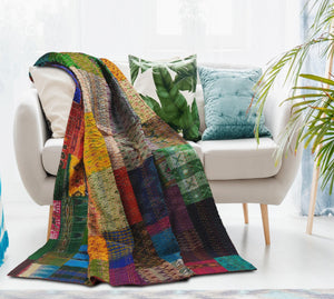 Traditional Patola Kantha LR80152 Throw Blanket - Rug & Home