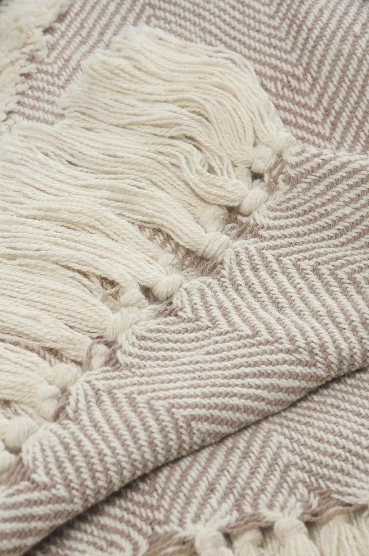 Tufted Geometric Beige and Cream with Fringe LR8018 Throw Blanket