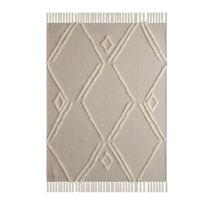 Tufted Geometric Beige and Cream with Fringe LR8018 Throw Blanket - Rug & Home