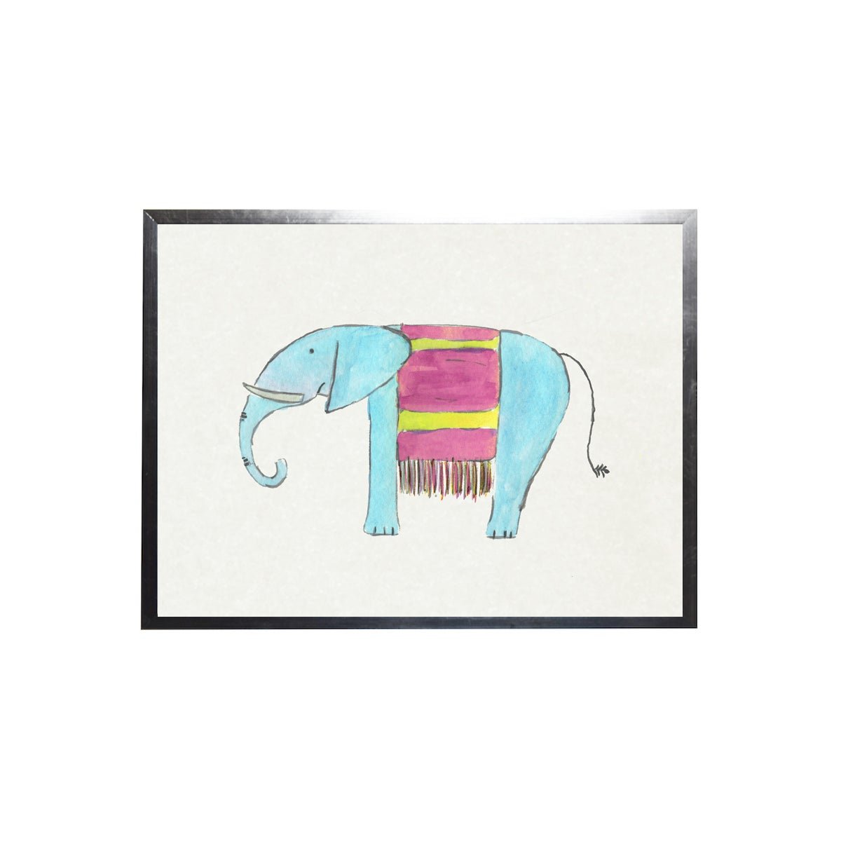 Watercolor Turquiose and Pink Elephant Framed Art - Rug & Home