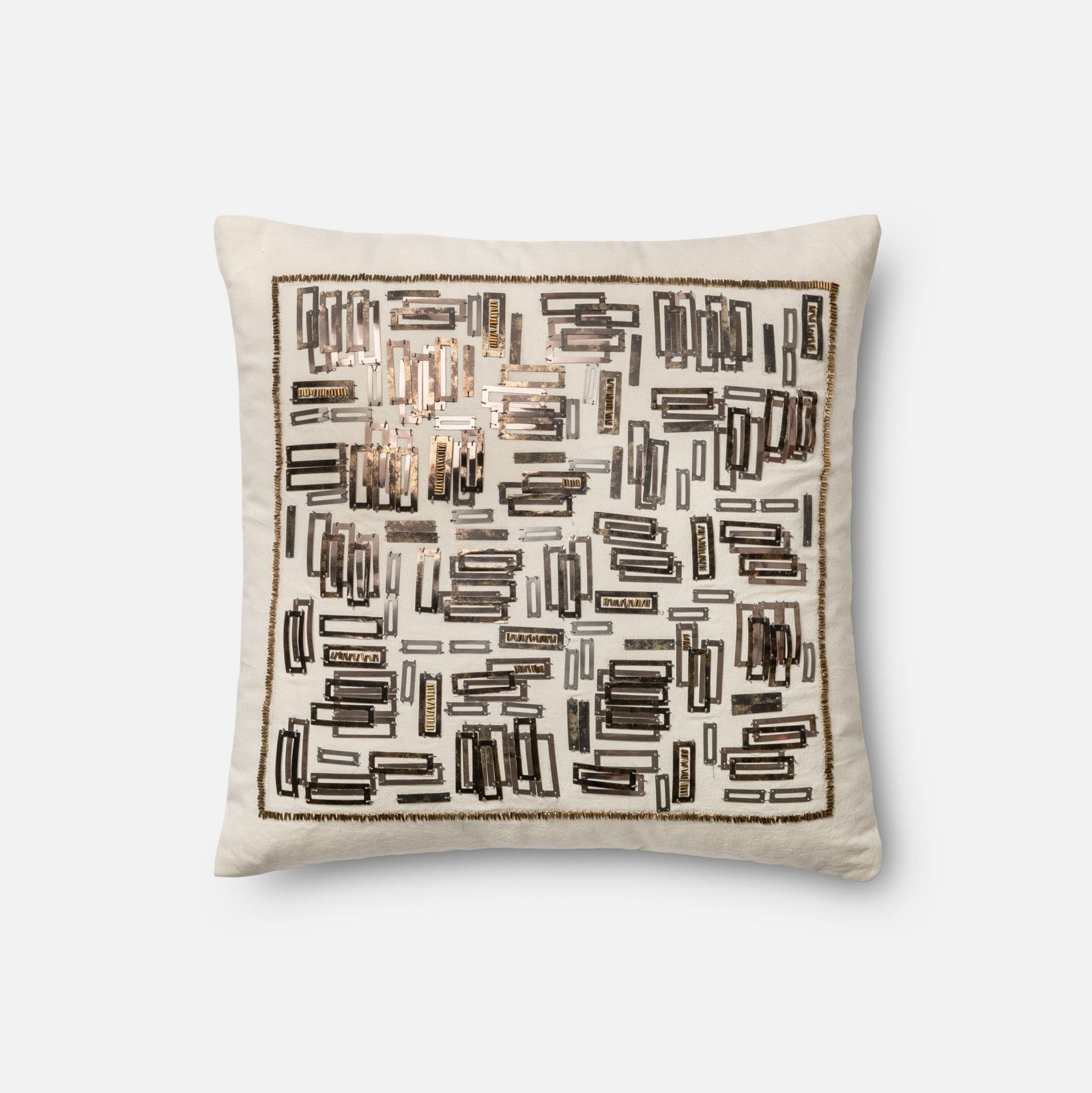 White / Gold Square P0196 Pillow