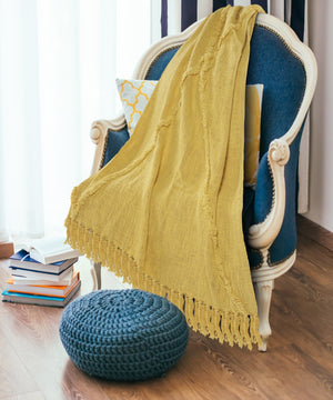 Yellow Tufted and Fringed  LR80177 Throw Blanket - Rug & Home
