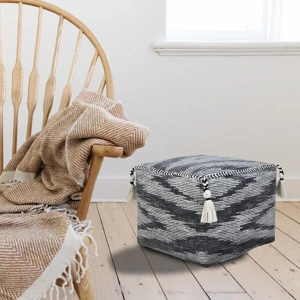 Zadia 34035GRY Grey Pouf - Rug & Home