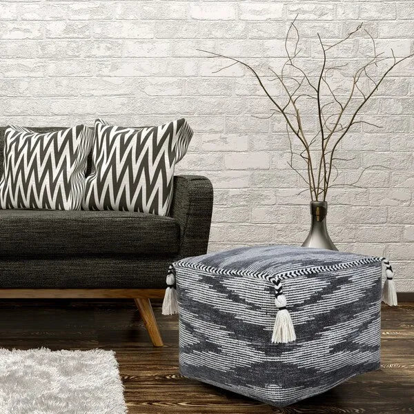 Zadia 34035GRY Grey Pouf - Rug & Home