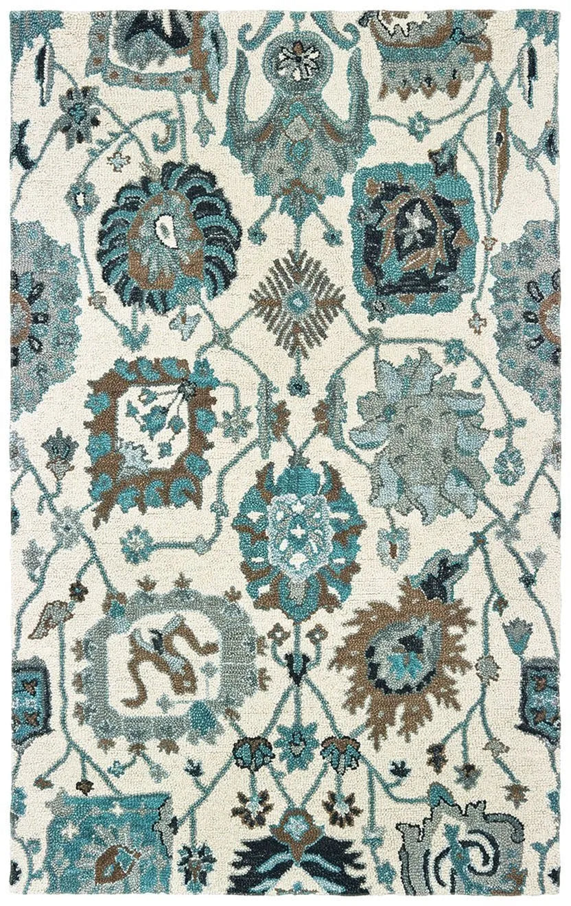 Zahra 75503 Ivory Blue Rug - Rug & Home